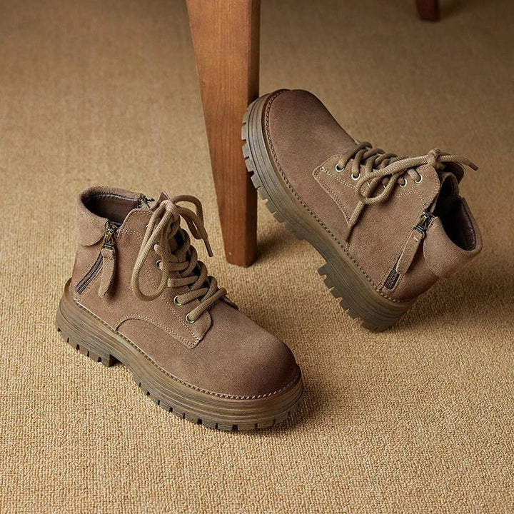 Women's Suede Biker Boots – British Style Zip Ankle Booties - VeauBeauty
