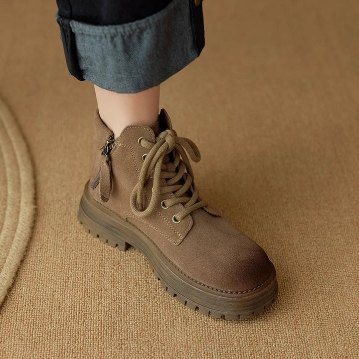 Women's Suede Biker Boots – British Style Zip Ankle Booties - VeauBeauty