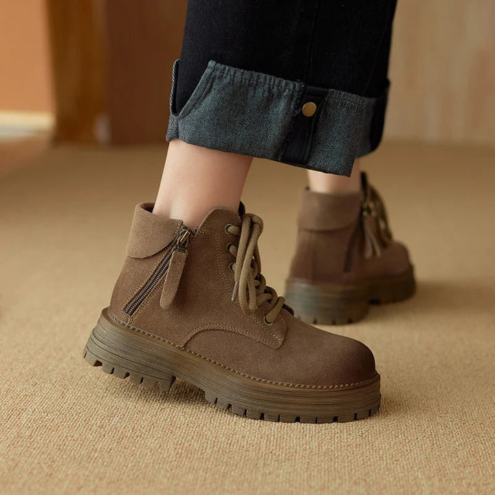Women's Suede Biker Boots – British Style Zip Ankle Booties - VeauBeauty