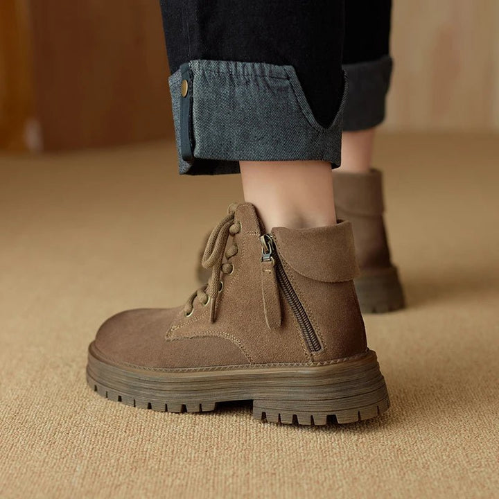 Women's Suede Biker Boots – British Style Zip Ankle Booties - VeauBeauty