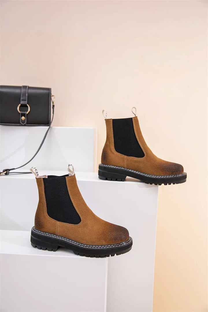 Women’s Suede Leather Chelsea Boots – Large Size Ankle Winter Boots - VeauBeauty