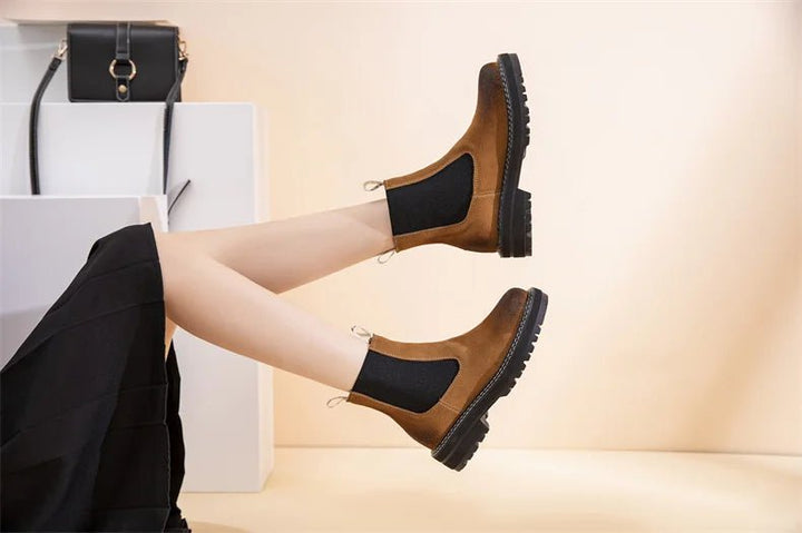 Women’s Suede Leather Chelsea Boots – Large Size Ankle Winter Boots - VeauBeauty