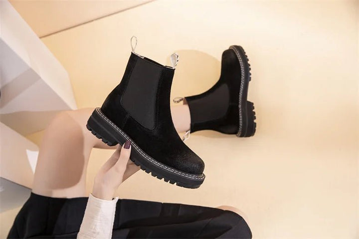 Women’s Suede Leather Chelsea Boots – Large Size Ankle Winter Boots - VeauBeauty