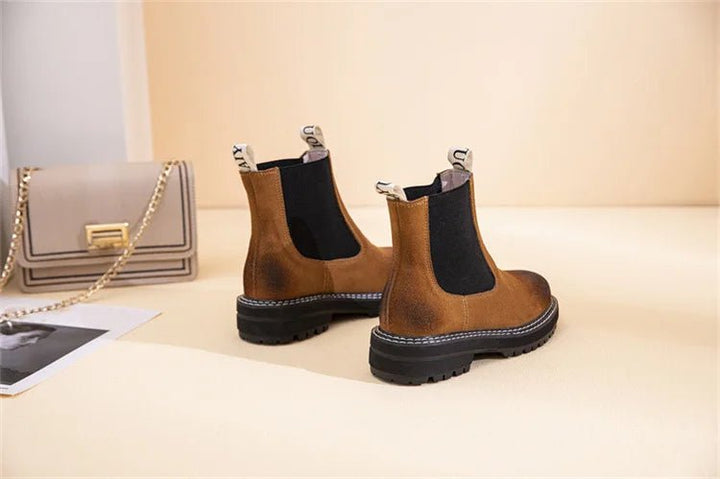 Women’s Suede Leather Chelsea Boots – Large Size Ankle Winter Boots - VeauBeauty