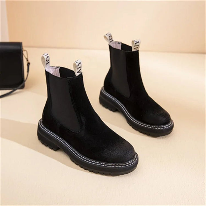 Women’s Suede Leather Chelsea Boots – Large Size Ankle Winter Boots - VeauBeauty