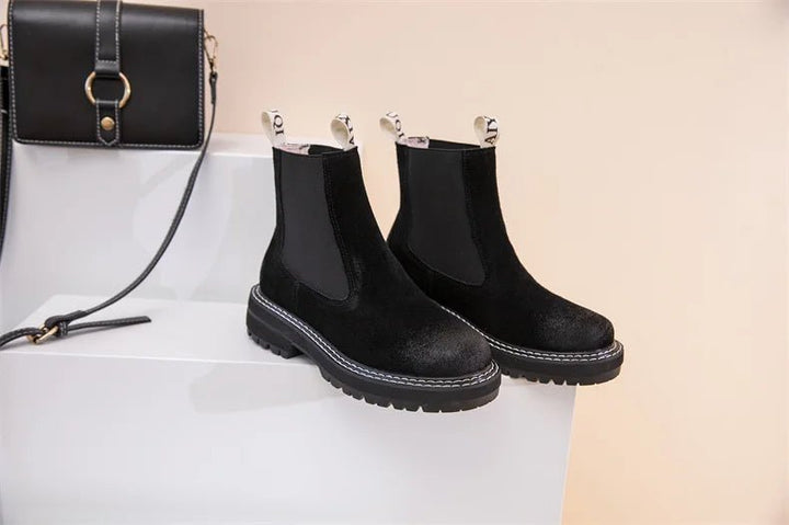 Women’s Suede Leather Chelsea Boots – Large Size Ankle Winter Boots - VeauBeauty