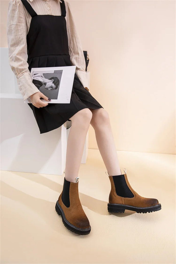 Women’s Suede Leather Chelsea Boots – Large Size Ankle Winter Boots - VeauBeauty