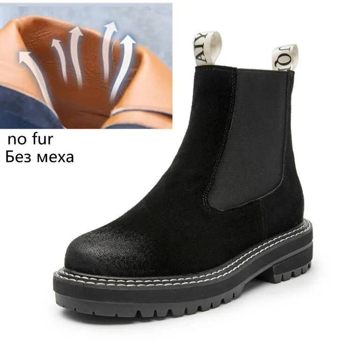 Women’s Suede Leather Chelsea Boots – Large Size Ankle Winter Boots - VeauBeauty
