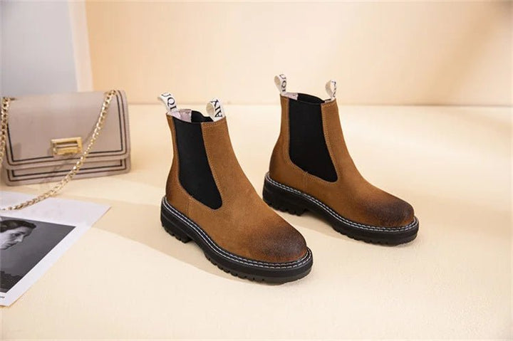 Women’s Suede Leather Chelsea Boots – Large Size Ankle Winter Boots - VeauBeauty