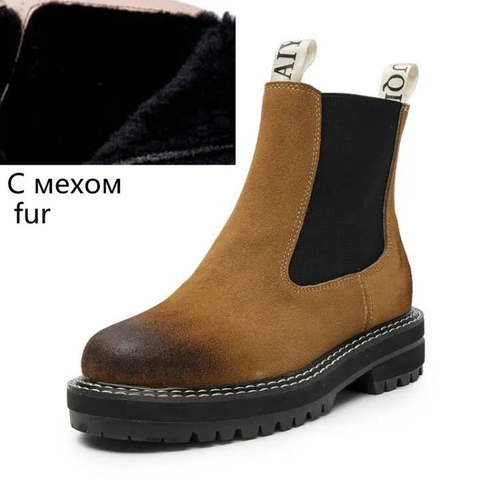 Women’s Suede Leather Chelsea Boots – Large Size Ankle Winter Boots - VeauBeauty