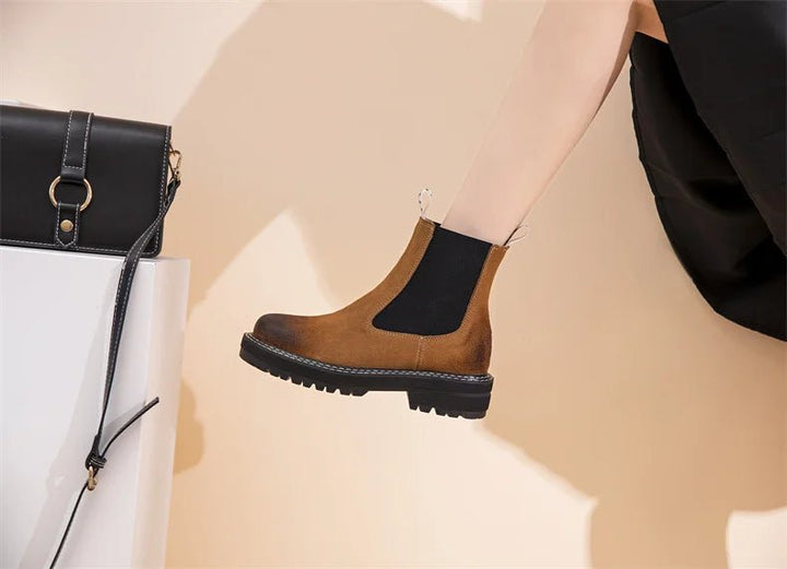Women’s Suede Leather Chelsea Boots – Large Size Ankle Winter Boots - VeauBeauty