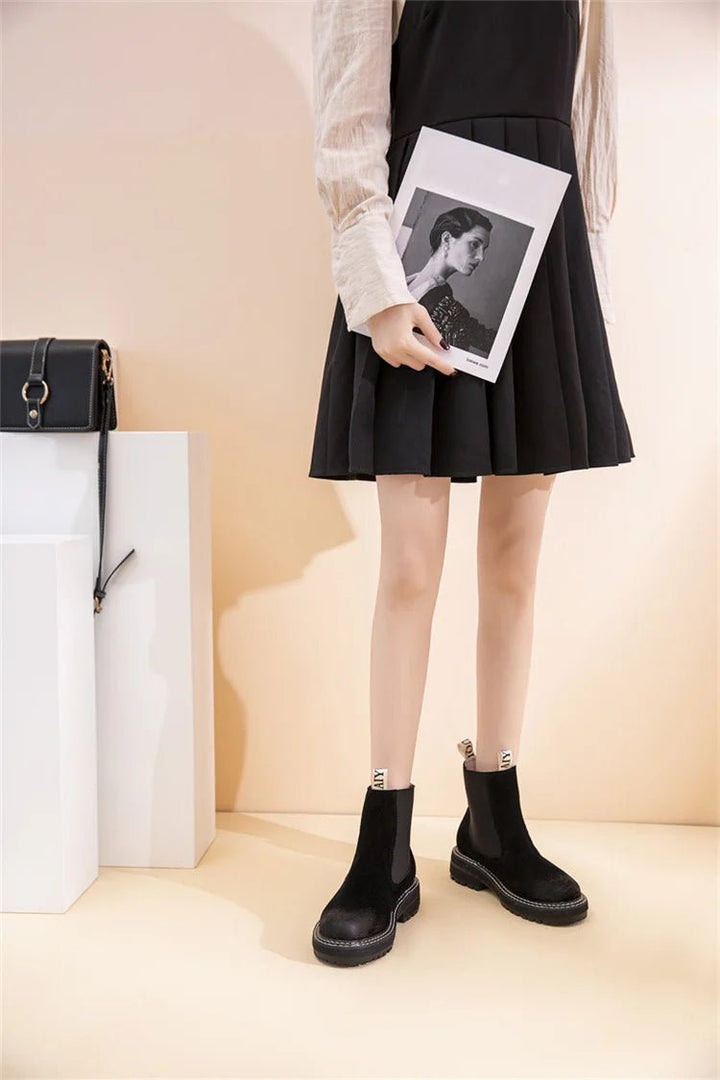 Women’s Suede Leather Chelsea Boots – Large Size Ankle Winter Boots - VeauBeauty