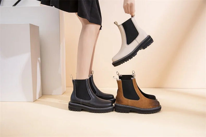 Women’s Suede Leather Chelsea Boots – Large Size Ankle Winter Boots - VeauBeauty