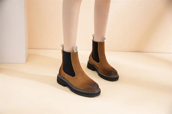 Women’s Suede Leather Chelsea Boots – Large Size Ankle Winter Boots - VeauBeauty
