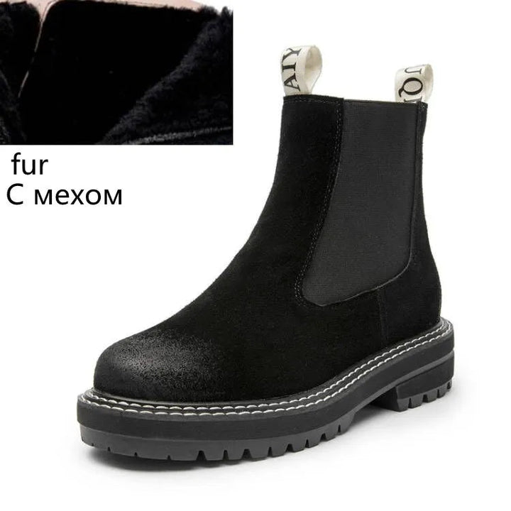 Women’s Suede Leather Chelsea Boots – Large Size Ankle Winter Boots - VeauBeauty