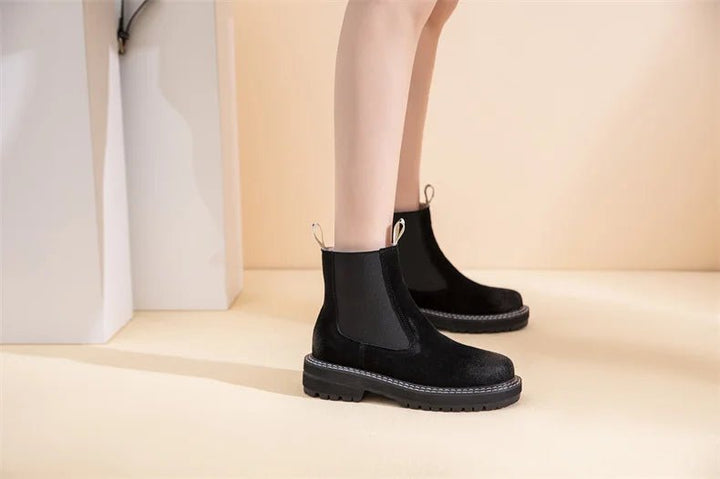 Women’s Suede Leather Chelsea Boots – Large Size Ankle Winter Boots - VeauBeauty