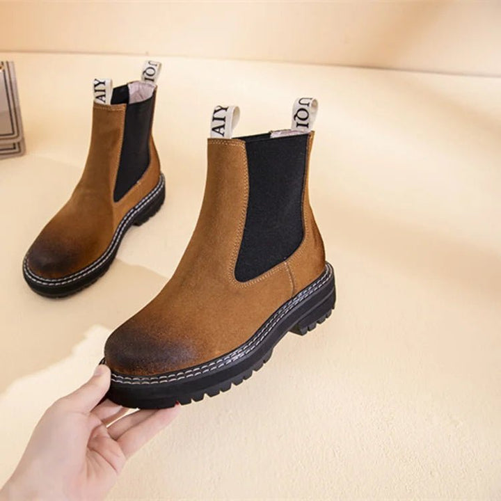 Women’s Suede Leather Chelsea Boots – Large Size Ankle Winter Boots - VeauBeauty
