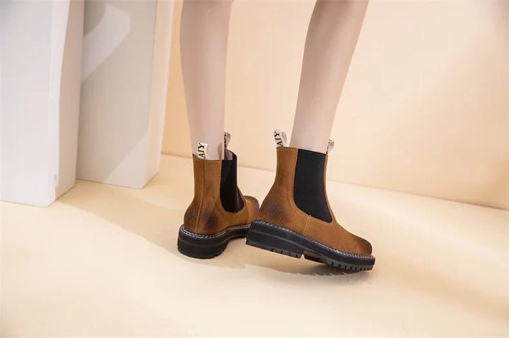 Women’s Suede Leather Chelsea Boots – Large Size Ankle Winter Boots - VeauBeauty