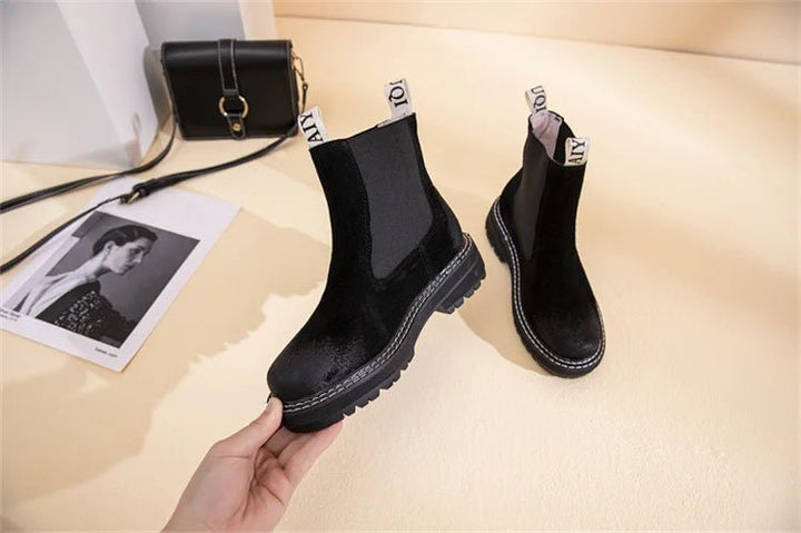 Women’s Suede Leather Chelsea Boots – Large Size Ankle Winter Boots - VeauBeauty