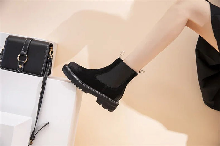 Women’s Suede Leather Chelsea Boots – Large Size Ankle Winter Boots - VeauBeauty