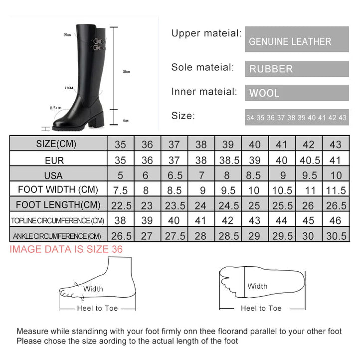 Women's Winter Wool Lined Mid - Calf Leather Boots - High Heel, Sizes 35–43 - VeauBeauty