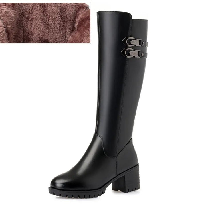 Women's Winter Wool Lined Mid - Calf Leather Boots - High Heel, Sizes 35–43 - VeauBeauty