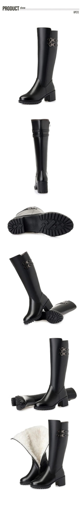 Women's Winter Wool Lined Mid - Calf Leather Boots - High Heel, Sizes 35–43 - VeauBeauty