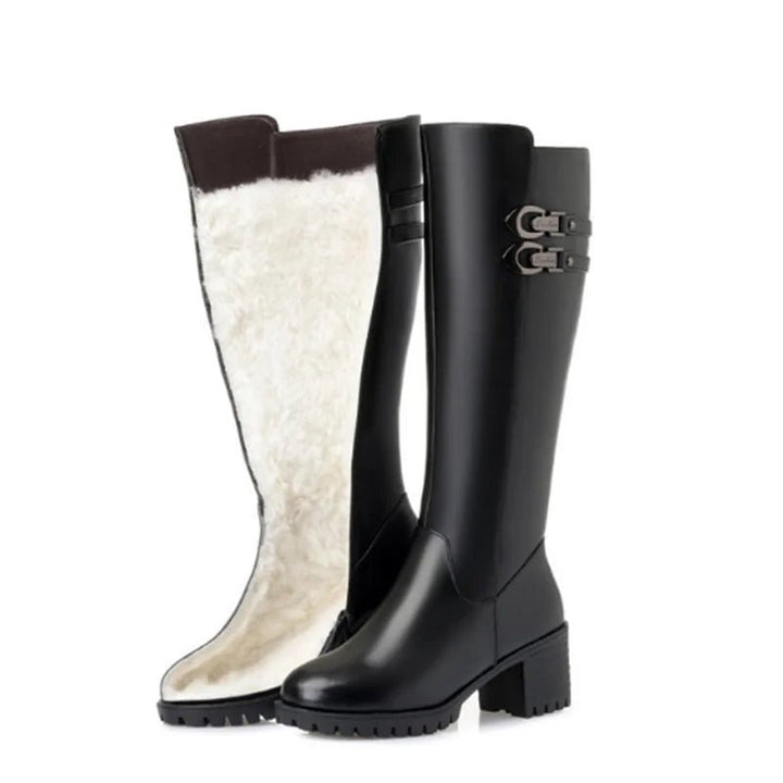 Women's Winter Wool Lined Mid - Calf Leather Boots - High Heel, Sizes 35–43 - VeauBeauty