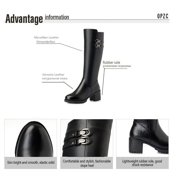 Women's Winter Wool Lined Mid - Calf Leather Boots - High Heel, Sizes 35–43 - VeauBeauty