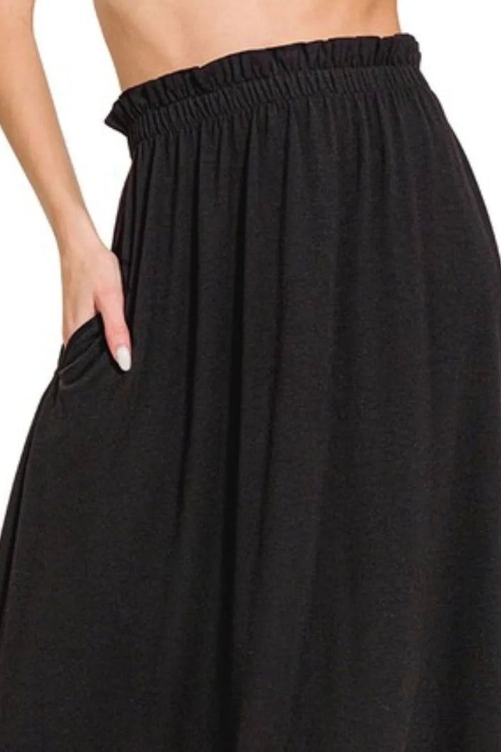 Zenana Paperbag Waist Midi Skirt With Pockets - VeauBeauty