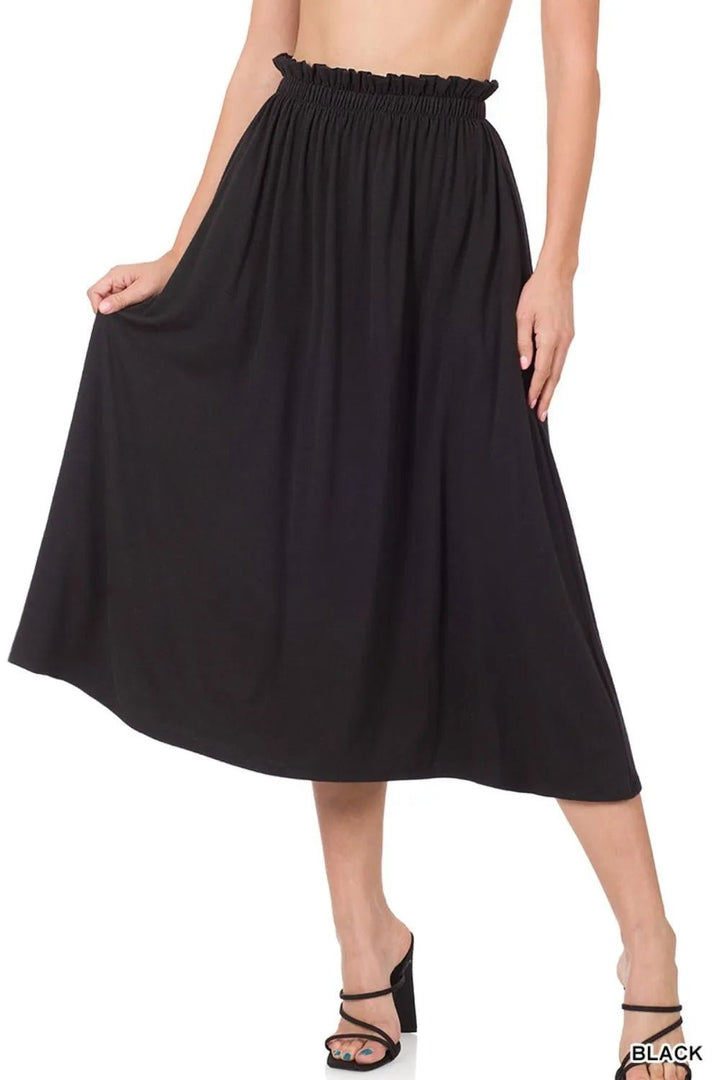 Zenana Paperbag Waist Midi Skirt With Pockets - VeauBeauty