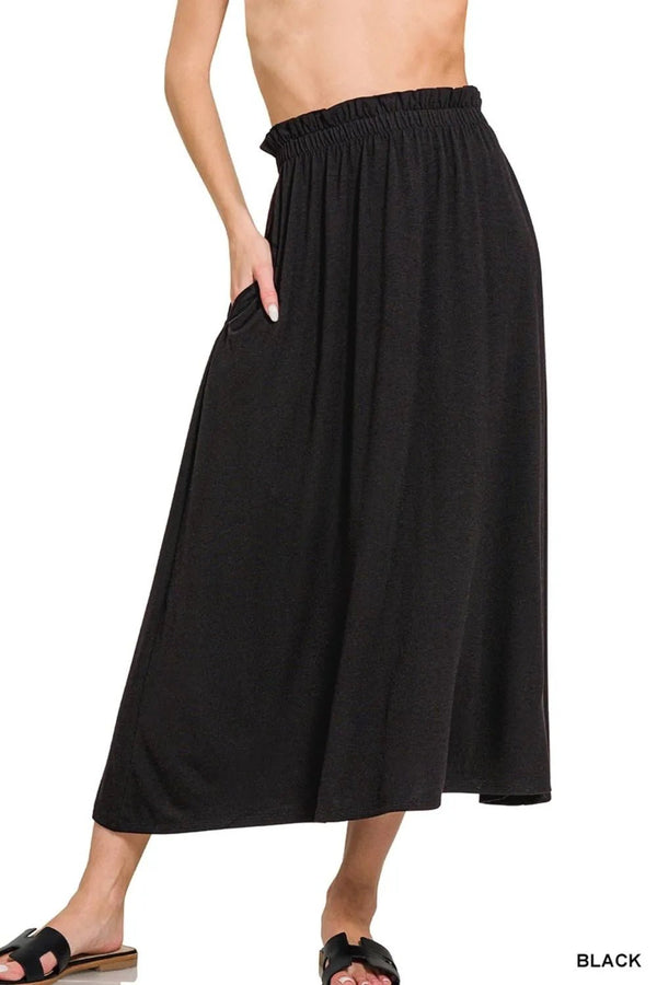 Zenana Paperbag Waist Midi Skirt With Pockets - VeauBeauty