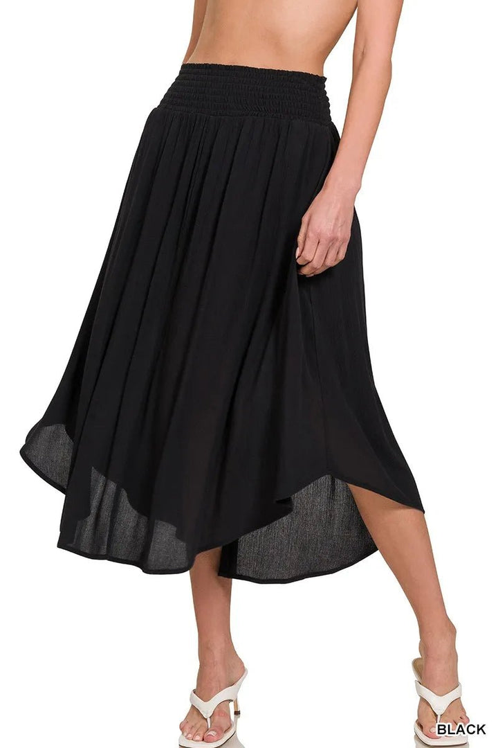 Zenana Woven Crinkle Smocked Waist Maxi Skirt W Pockets - VeauBeauty