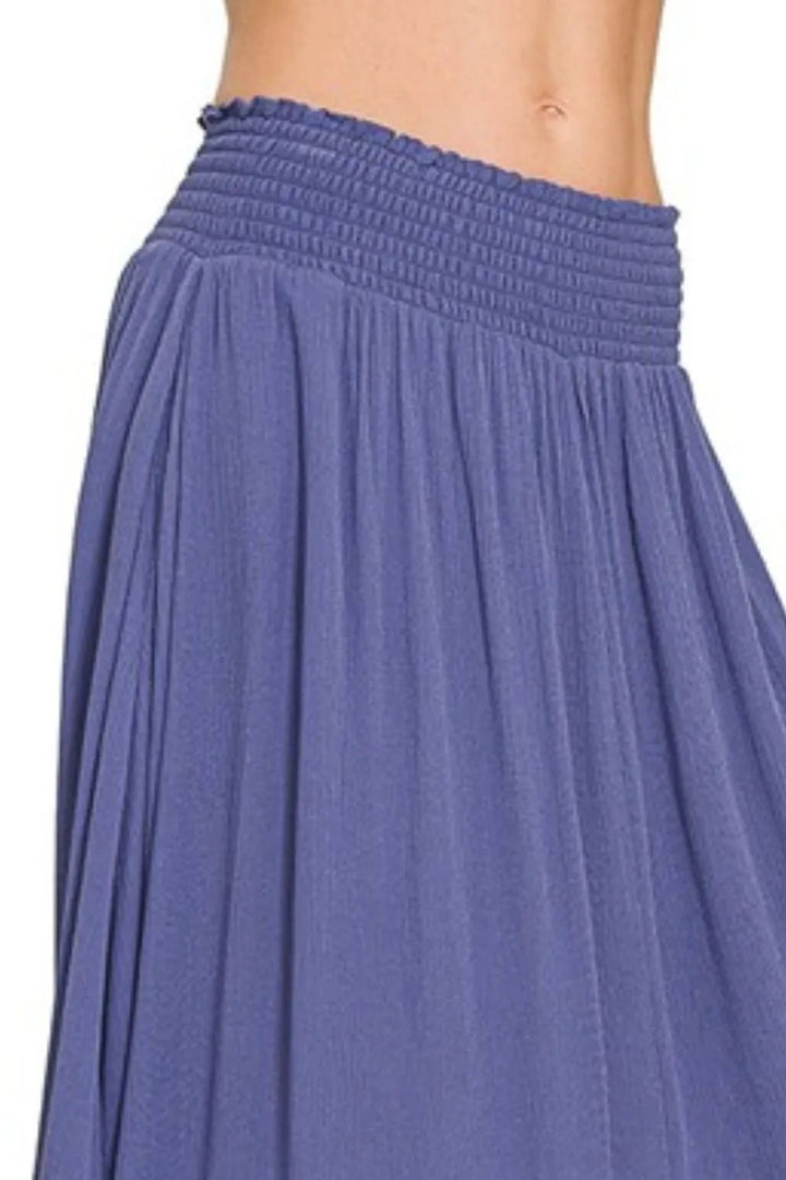 Zenana Woven Crinkle Smocked Waist Maxi Skirt W Pockets - VeauBeauty