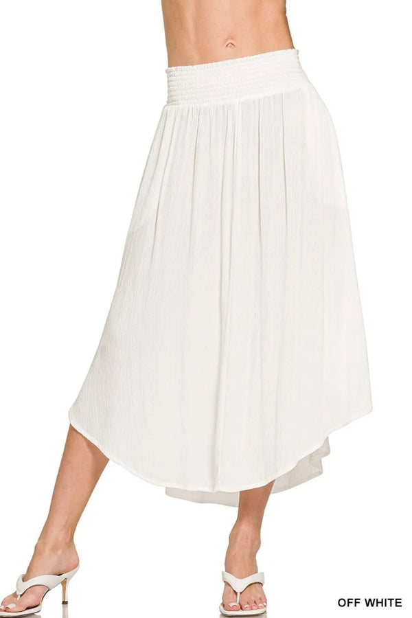 Zenana Woven Crinkle Smocked Waist Maxi Skirt W Pockets - VeauBeauty