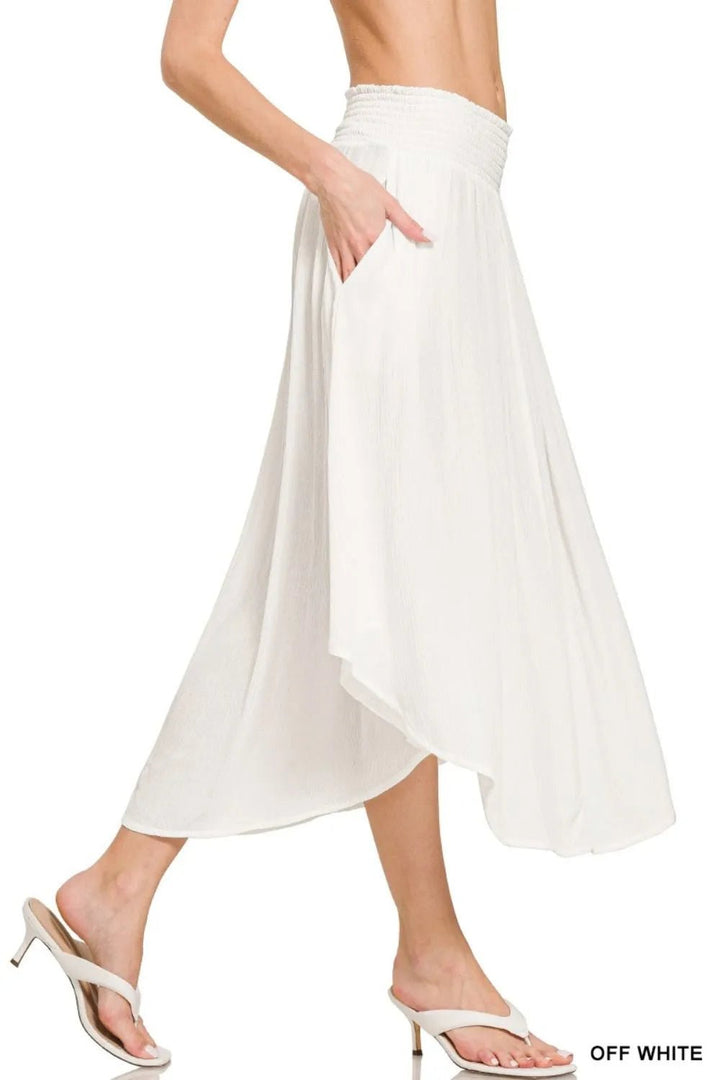 Zenana Woven Crinkle Smocked Waist Maxi Skirt W Pockets - VeauBeauty